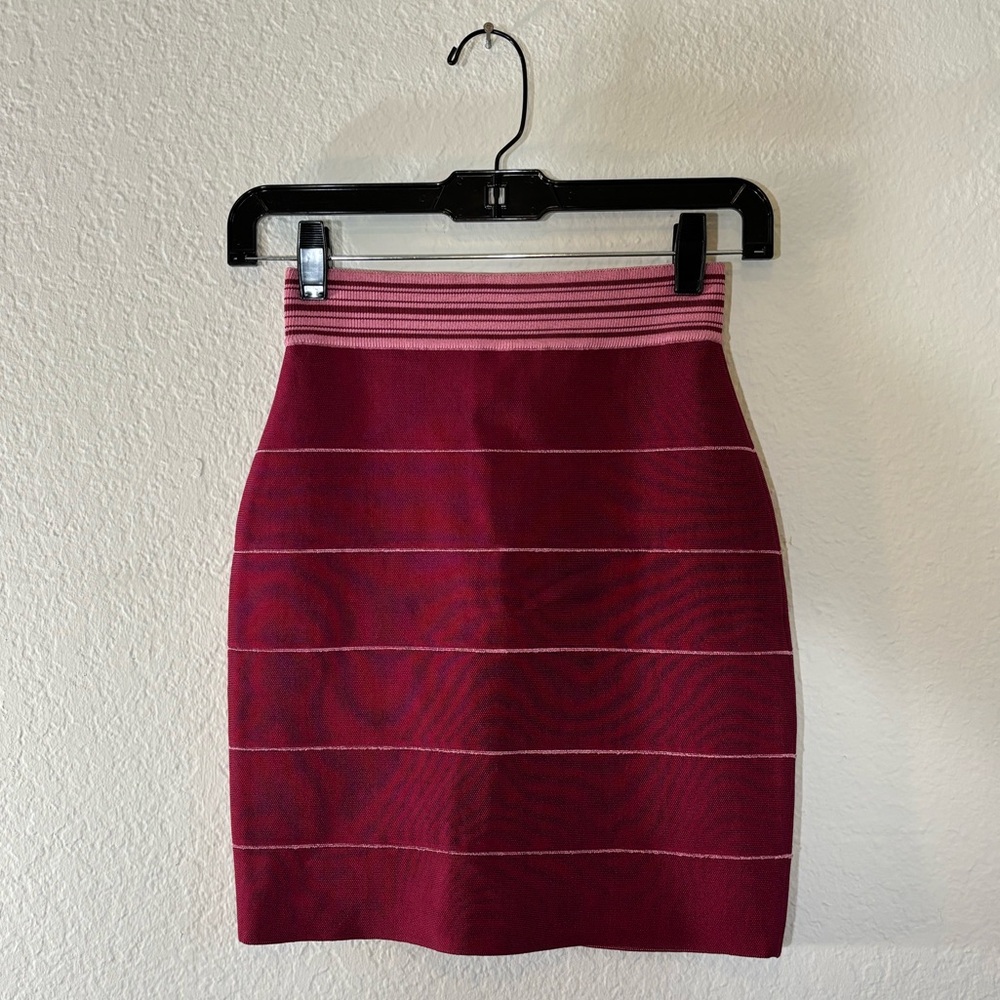 Hervé Léger Paris Burgundy Berry Pink Bandage Bodycon Mini Skirt Size Small